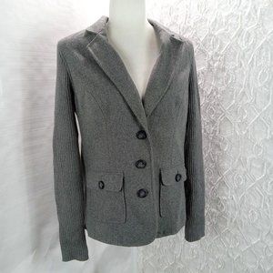 CAbi Wool Blend Ribbed Half & Half Knit Sweater Blazer Jacket Size M